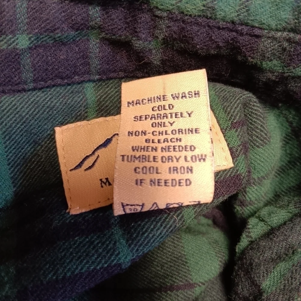 Blue Mountains Flannel Shirt Adult Large Green Plaid Long Sleeve Outdoor Cotton